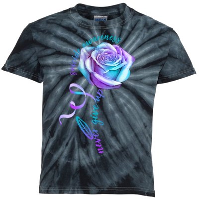 Never Give Up Suicide Awareness Ribbon Rose Kids Tie-Dye T-Shirt