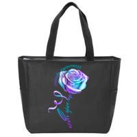 Never Give Up Suicide Awareness Ribbon Rose Zip Tote Bag