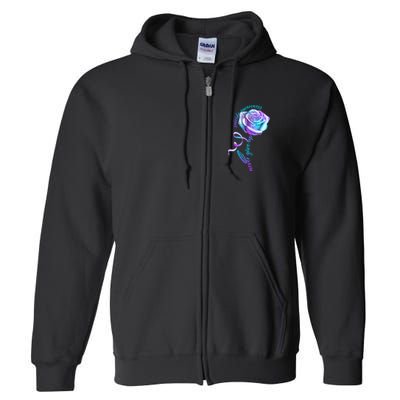 Never Give Up Suicide Awareness Ribbon Rose Full Zip Hoodie
