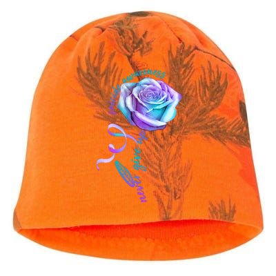 Never Give Up Suicide Awareness Ribbon Rose Kati - Camo Knit Beanie