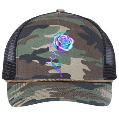 Never Give Up Suicide Awareness Ribbon Rose Retro Rope Trucker Hat Cap