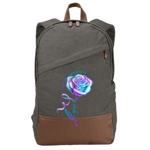 Never Give Up Suicide Awareness Ribbon Rose Cotton Canvas Backpack