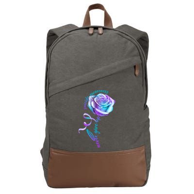 Never Give Up Suicide Awareness Ribbon Rose Cotton Canvas Backpack