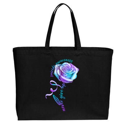 Never Give Up Suicide Awareness Ribbon Rose Cotton Canvas Jumbo Tote