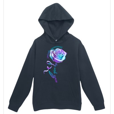 Never Give Up Suicide Awareness Ribbon Rose Urban Pullover Hoodie