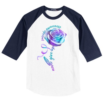 Never Give Up Suicide Awareness Ribbon Rose Baseball Sleeve Shirt