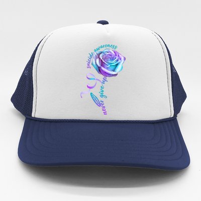 Never Give Up Suicide Awareness Ribbon Rose Trucker Hat