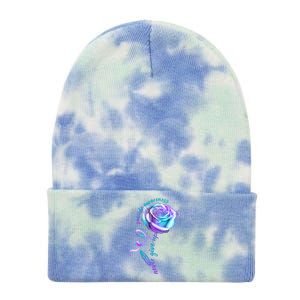 Never Give Up Suicide Awareness Ribbon Rose Tie Dye 12in Knit Beanie