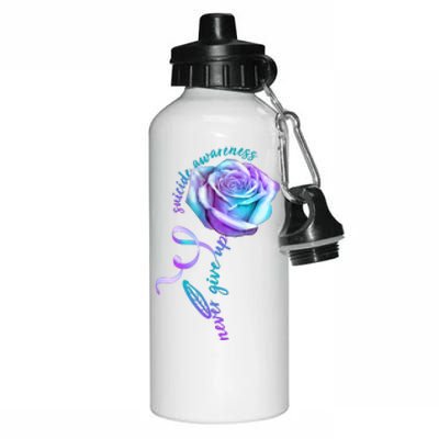 Never Give Up Suicide Awareness Ribbon Rose Aluminum Water Bottle