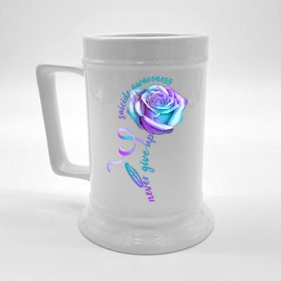 Never Give Up Suicide Awareness Ribbon Rose Beer Stein