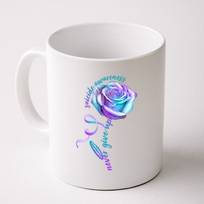 Never Give Up Suicide Awareness Ribbon Rose Coffee Mug