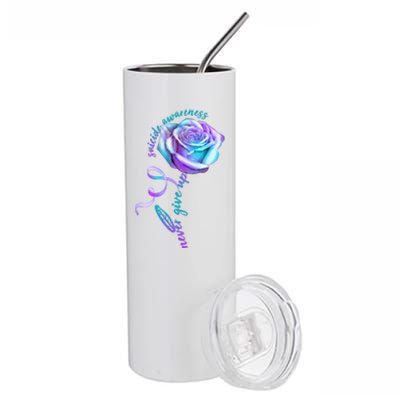 Never Give Up Suicide Awareness Ribbon Rose Stainless Steel Tumbler