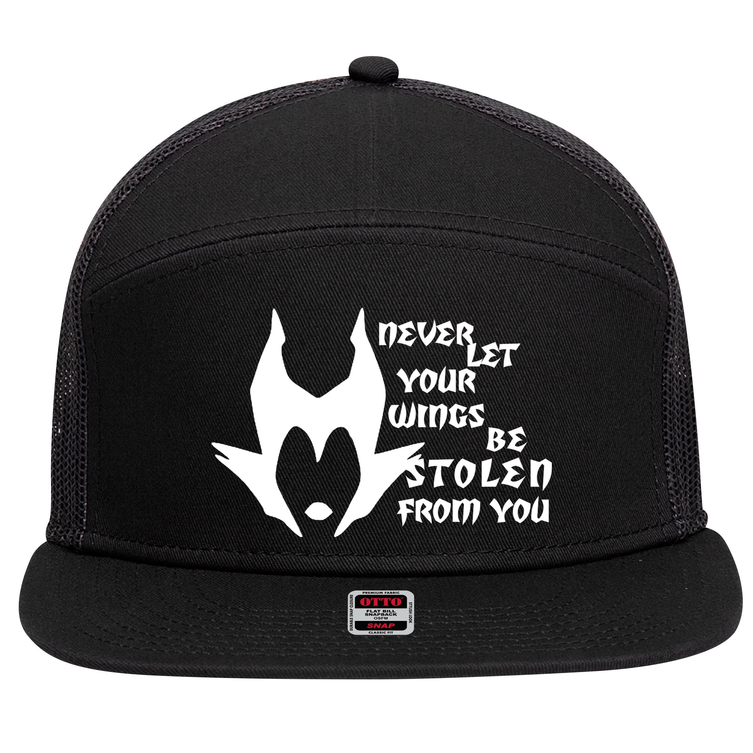 Never Let Your Wings Be Stolen 7 Panel Mesh Trucker Snapback Hat