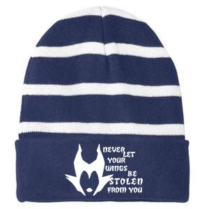 Never Let Your Wings Be Stolen Striped Beanie with Solid Band