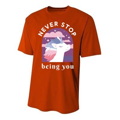 Never Stop Being You Unicorn Performance Sprint T-Shirt