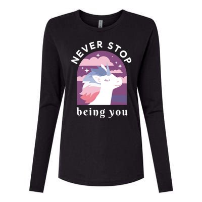 Never Stop Being You Unicorn Womens Cotton Relaxed Long Sleeve T-Shirt