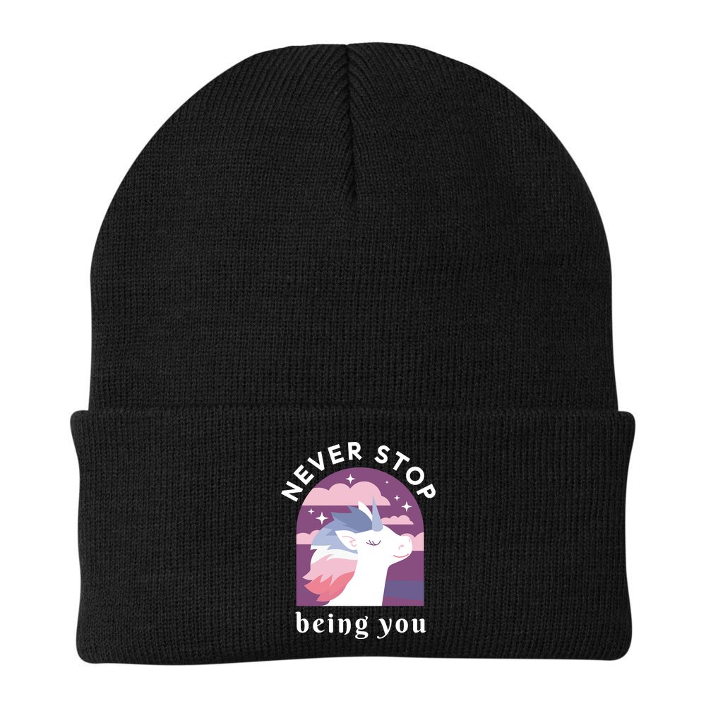 Never Stop Being You Unicorn Beanie