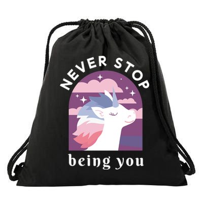 Never Stop Being You Unicorn Drawstring Bag