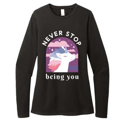 Never Stop Being You Unicorn Womens CVC Long Sleeve Shirt