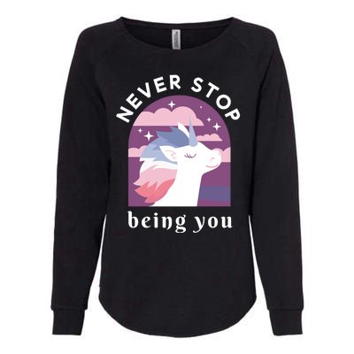 Never Stop Being You Unicorn Womens California Wash Sweatshirt