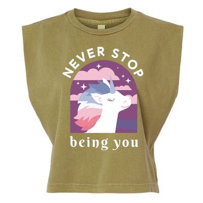 Never Stop Being You Unicorn Garment-Dyed Women's Muscle Tee