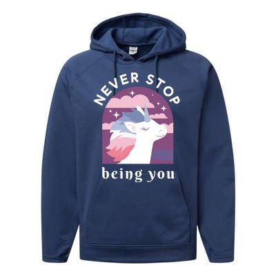 Never Stop Being You Unicorn Performance Fleece Hoodie