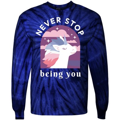 Never Stop Being You Unicorn Tie-Dye Long Sleeve Shirt