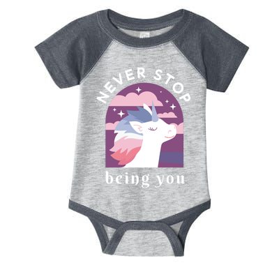 Never Stop Being You Unicorn Infant Baby Jersey Bodysuit