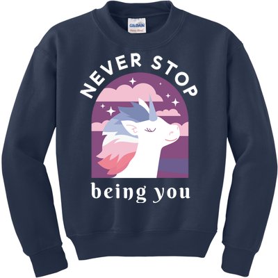 Never Stop Being You Unicorn Kids Sweatshirt