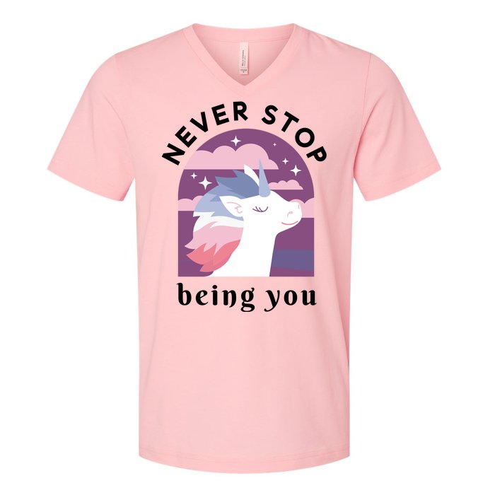 Never Stop Being You Unicorn V-Neck T-Shirt