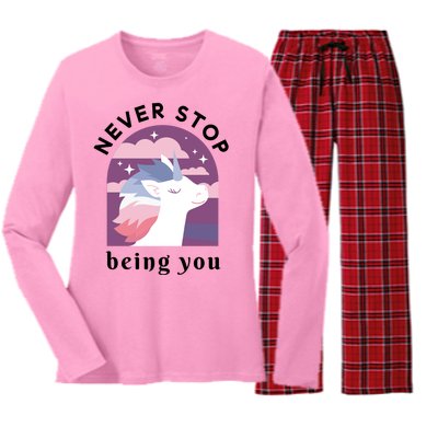 Never Stop Being You Unicorn Women's Long Sleeve Flannel Pajama Set 