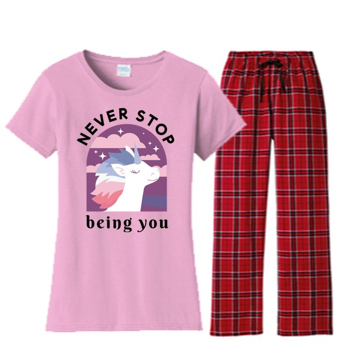 Never Stop Being You Unicorn Women's Flannel Pajama Set