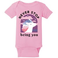 Never Stop Being You Unicorn Baby Bodysuit