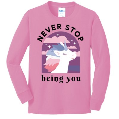 Never Stop Being You Unicorn Kids Long Sleeve Shirt