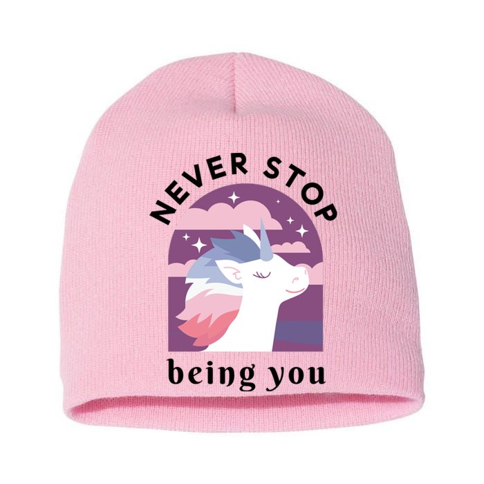 Never Stop Being You Unicorn Short Acrylic Beanie