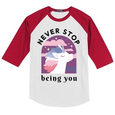 Never Stop Being You Unicorn Kids Colorblock Raglan Jersey