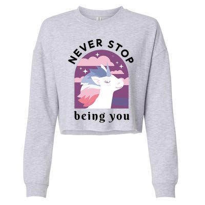 Never Stop Being You Unicorn Cropped Pullover Crew