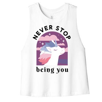 Never Stop Being You Unicorn Women's Racerback Cropped Tank