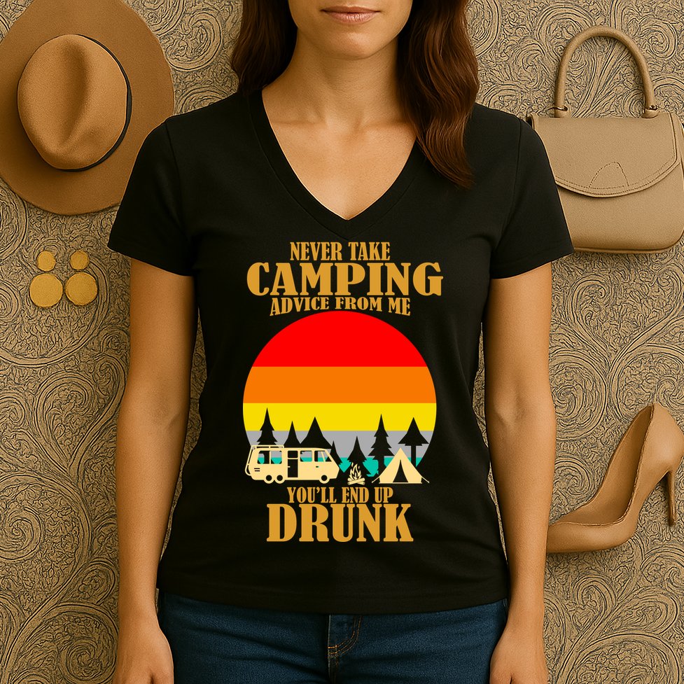 Never Take Camping Advice From Me You'll End Up Drunk Women's V-Neck T-Shirt