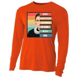 Never Underestimate A Girl With A Book RBG Tribute Cooling Performance Long Sleeve Crew