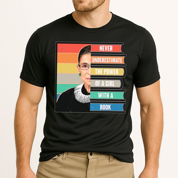 Never Underestimate A Girl With A Book RBG Tribute Cooling Performance Crew T-Shirt