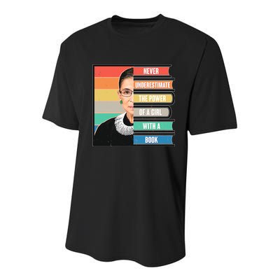 Never Underestimate A Girl With A Book RBG Tribute Youth Performance Sprint T-Shirt