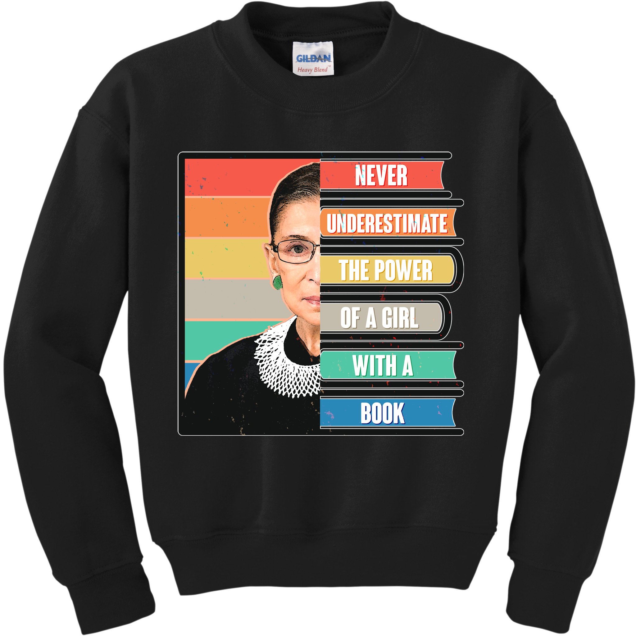 Never Underestimate A Girl With A Book RBG Tribute Kids Sweatshirt