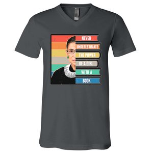 Never Underestimate A Girl With A Book RBG Tribute V-Neck T-Shirt