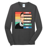 Never Underestimate A Girl With A Book RBG Tribute Tall Long Sleeve T-Shirt