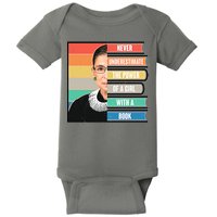 Never Underestimate A Girl With A Book RBG Tribute Baby Bodysuit
