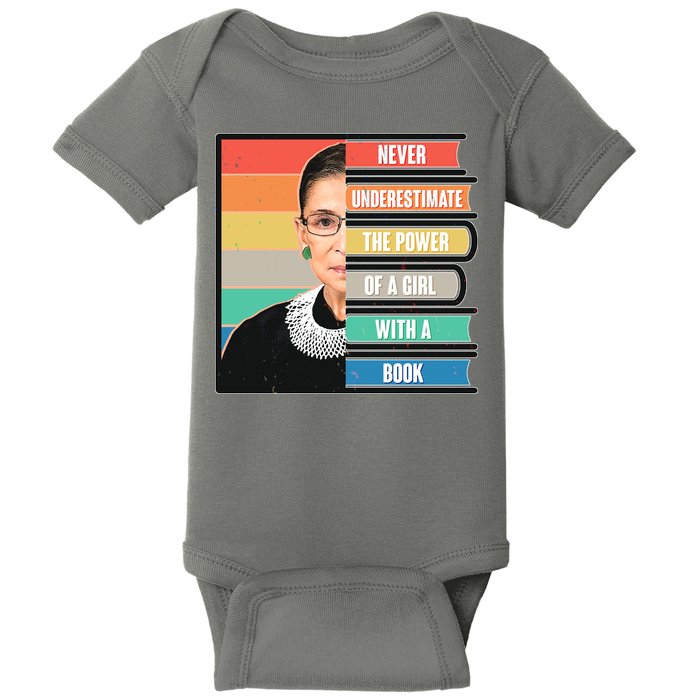 Never Underestimate A Girl With A Book RBG Tribute Baby Bodysuit