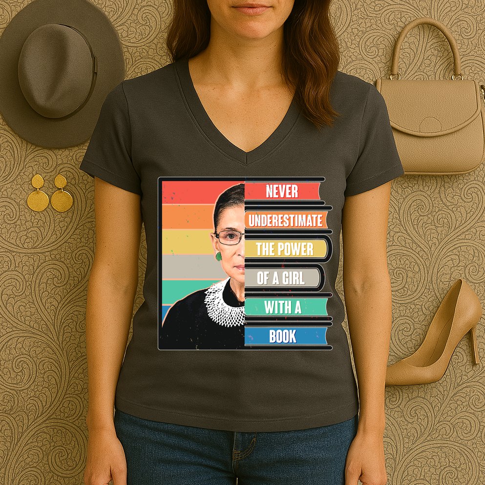 Never Underestimate A Girl With A Book RBG Tribute Women's V-Neck T-Shirt