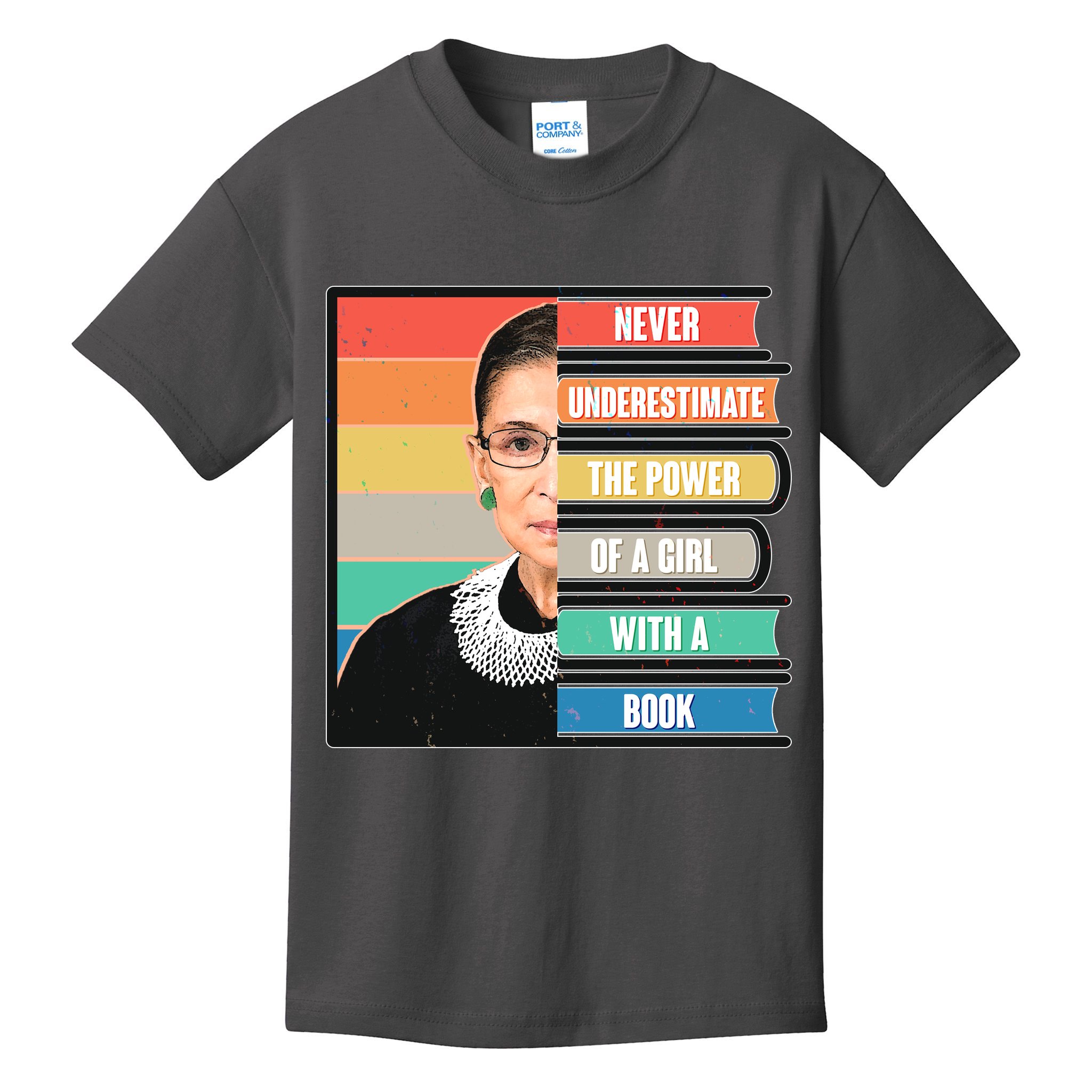 Never Underestimate A Girl With A Book RBG Tribute Kids T-Shirt