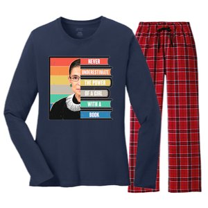 Never Underestimate A Girl With A Book RBG Tribute Women's Long Sleeve Flannel Pajama Set 